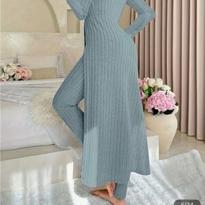 Women's Ribbed Knit Lounge Set - Gray